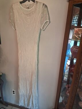 Women's White Sheer Lola P Short-Sleeve Maxi Dress